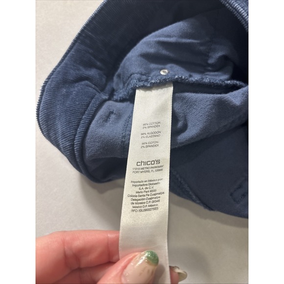 Chicos Size 2 (Large/12) Navy Blue Corduroy Velvet Stretch Straight Leg Pants - Picture 6 of 6